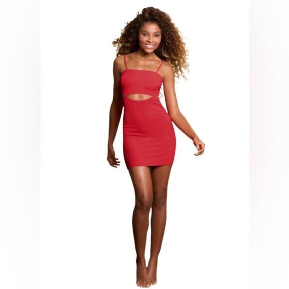 Maaji Ribbed Crimson Red Ariah Short Mini Dress Back Cutout Size Large - Picture 3 of 12